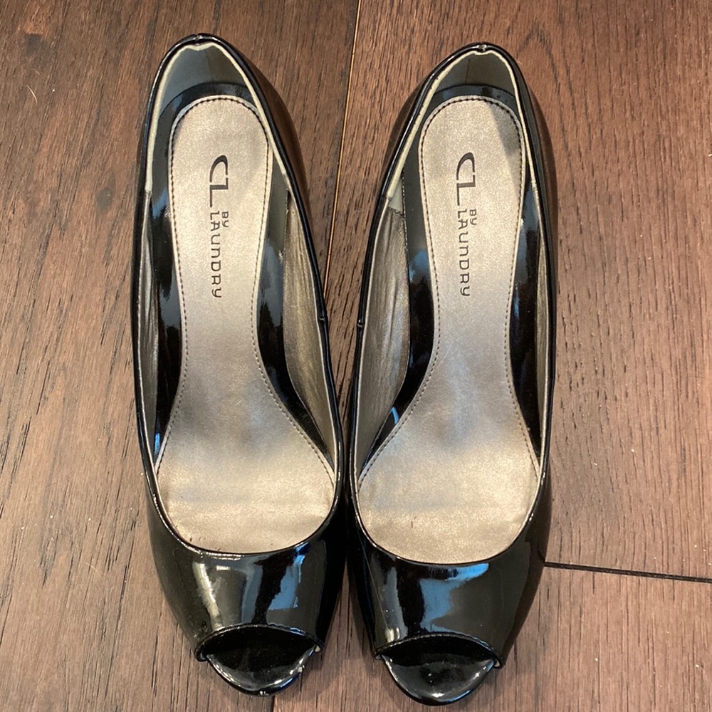 Black peep toe wedge- size 9
